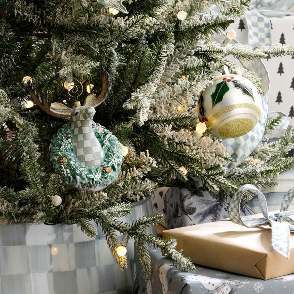 Brand New Mackenzie-Childs Holly Leaf Glass Ball Ornaments, Set of 6 - Picture 2 of 5